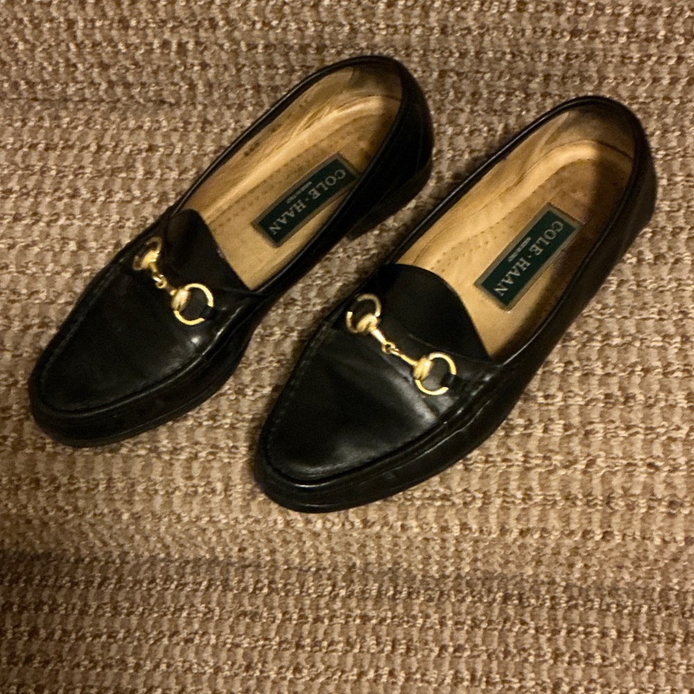 Men’s Cole Haan Black Italian Leather Loafers with Gold Accents